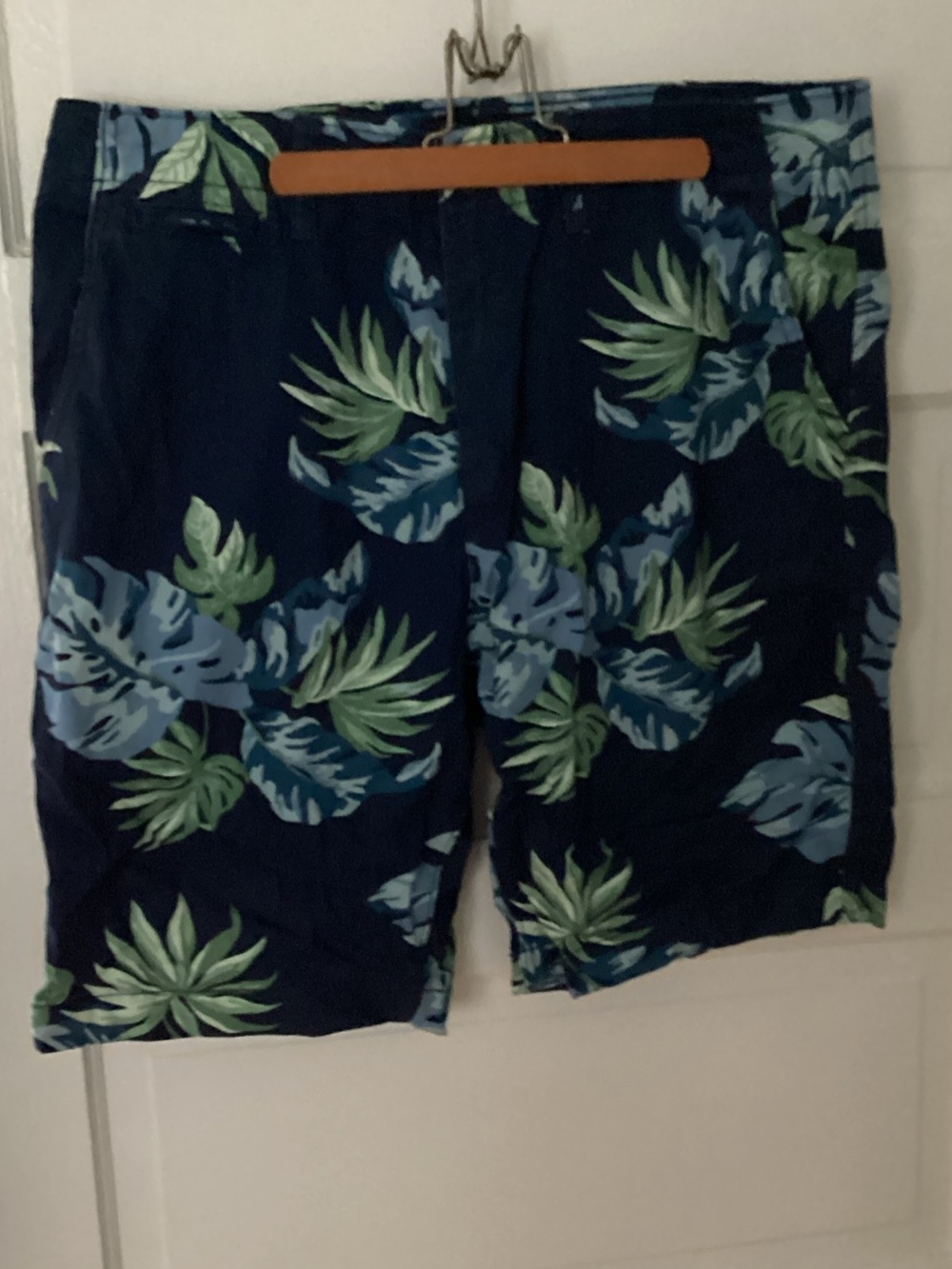 American Eagle Outfitters Navy Tropical Leaf Flat Front Shorts
